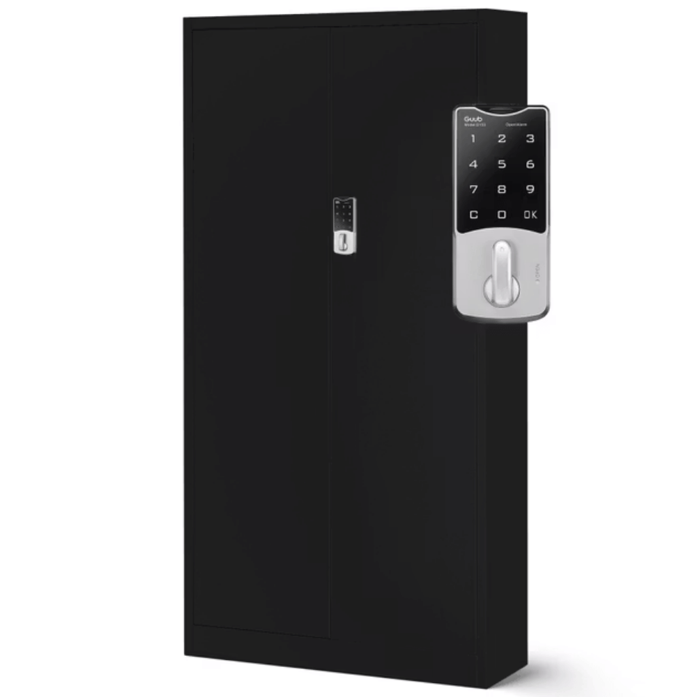 DELUKE Metallschrank abschließbar ODIS - Zahlenschloss, 5 Ebenen | Aktenschrank Büroschrank Stahl Werkstatt Werkzeugschrank, 185x90x40cm Schwarz Image