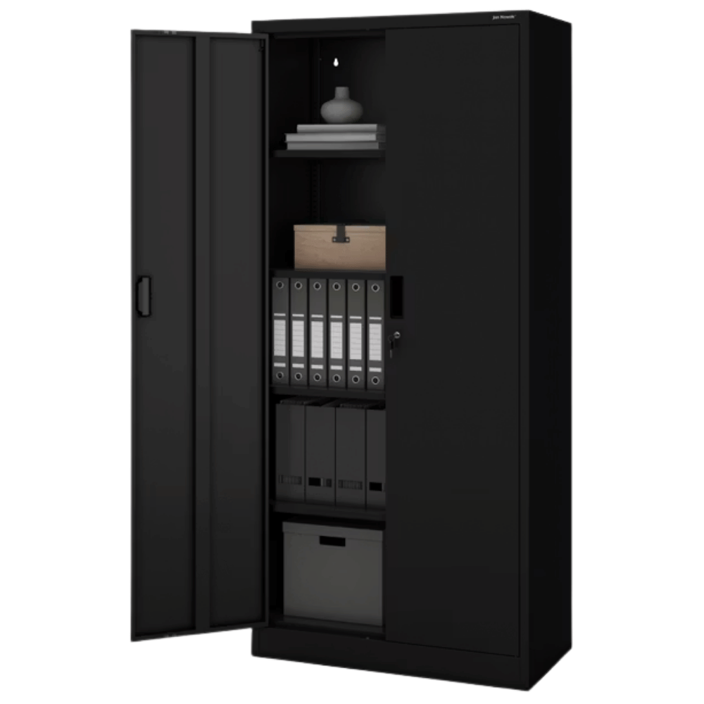 DELUKE Aktenschrank abschließbar KADO - 5 Ebenen, Flügeltüren | Metallschrank Werkstatt Büroschrank aus Stahl Werkzeugschrank, 175x80x40cm Schwarz Image