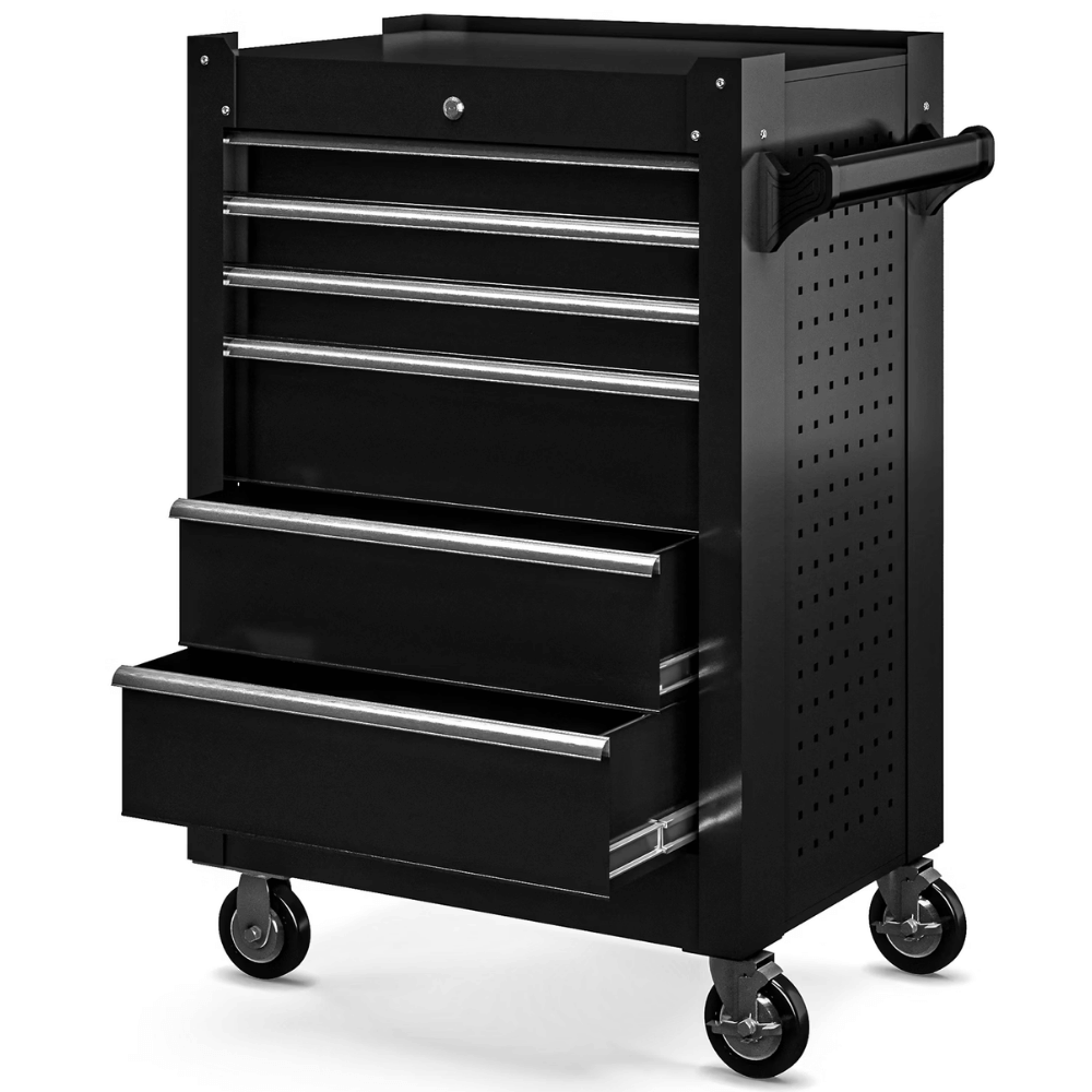 DELUKE Mobiler Werkstattwagen leer SANUZ - 6 Schubladen abschließbar inkl. Antirutschmatten Werkzeugwagen Rollwagen Werkzeugaufbewahrung 99,5x68x46cm Schwarz Image