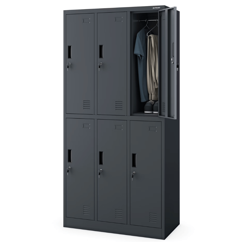 DELUKE Umkleideschrank Spind TOKIO - 6 Abteile, Etikettenhalter Lüftungsschlitze | Umkleidespind Schließfachschrank Garderobenspind, 185x90x45cm Anthrazit Image