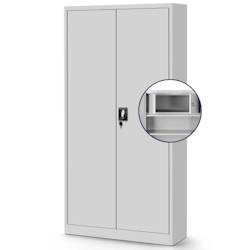 DELUKE Metallschrank abschließbar KODLI - Geheimfach, 4 Ebenen | Aktenschrank Büroschrank Stahl Mehrzweckschrank Werkstatt Werkzeugschrank, 185x90x45cm Grau Image