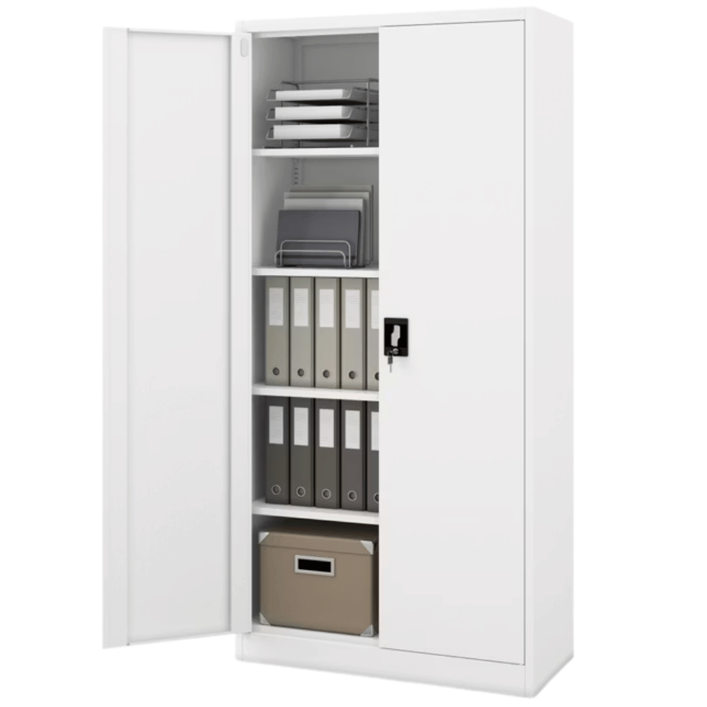DELUKE Aktenschrank abschließbar KADO - 5 Ebenen, Flügeltüren | Metallschrank Werkstatt Büroschrank aus Stahl Werkzeugschrank, 195x90x40cm Weiß Image