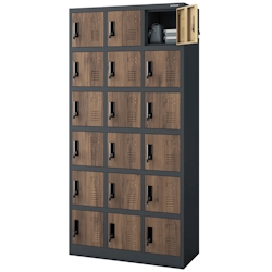 DELUKE Schließfachschrank Spind BERN - 18 Fächer, Etikettenhalter | Wertfachschrank Umkleideschrank Metall Kleiderspind, 185x90x40cm Anthrazit-Nussbaum Image