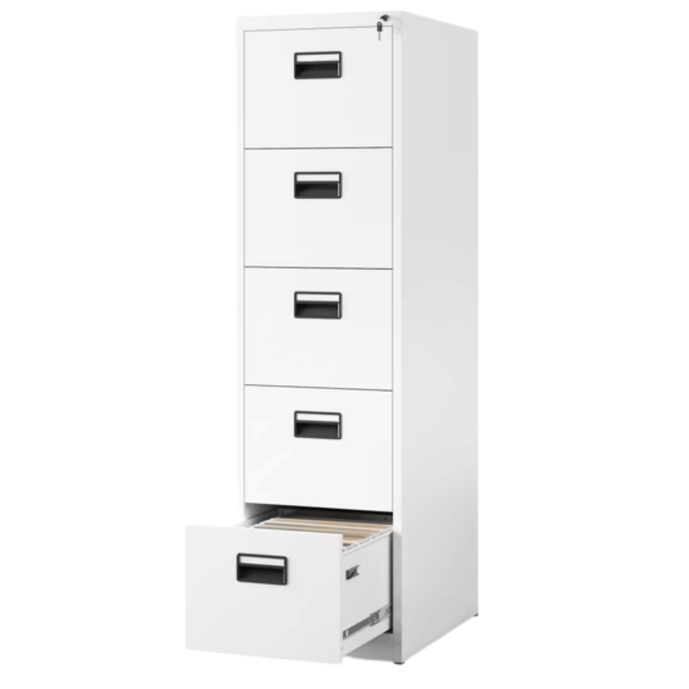 DELUKE Hängeregisterschrank abschließbar TION - 5 Schubladen mit Schloss | Aktenschrank Büroschrank aus Stahl Metallschrank, 163x46x62cm Weiß Image
