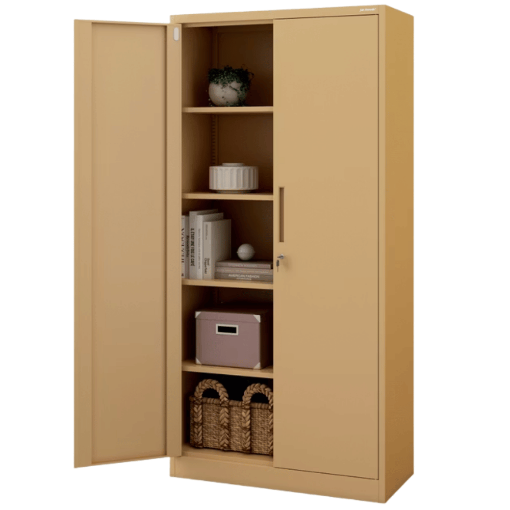 DELUKE Aktenschrank abschließbar KADO - 5 Ebenen, Flügeltüren | Metallschrank Werkstatt Büroschrank aus Stahl Werkzeugschrank, 195x90x40cm Beige Image