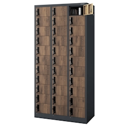 DELUKE Schließfachschrank Spind PORTO - 33 Fächer, Etikettenhalter | Wertfachschrank Umkleideschrank Metall Kleiderspind, 185x90x45cm Anthrazit-Nussbaum Image