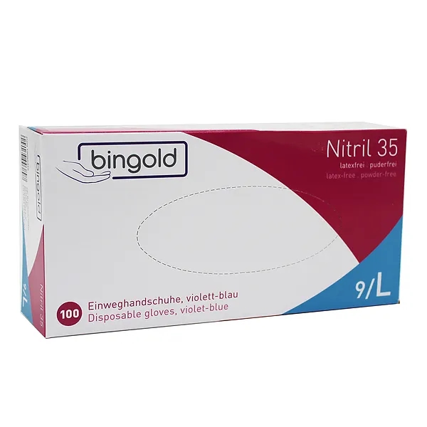 BINGOLD Nitril 35 Einweghandschuhe Nitril-Handschuhe puderfrei Gr L Size 9 Image