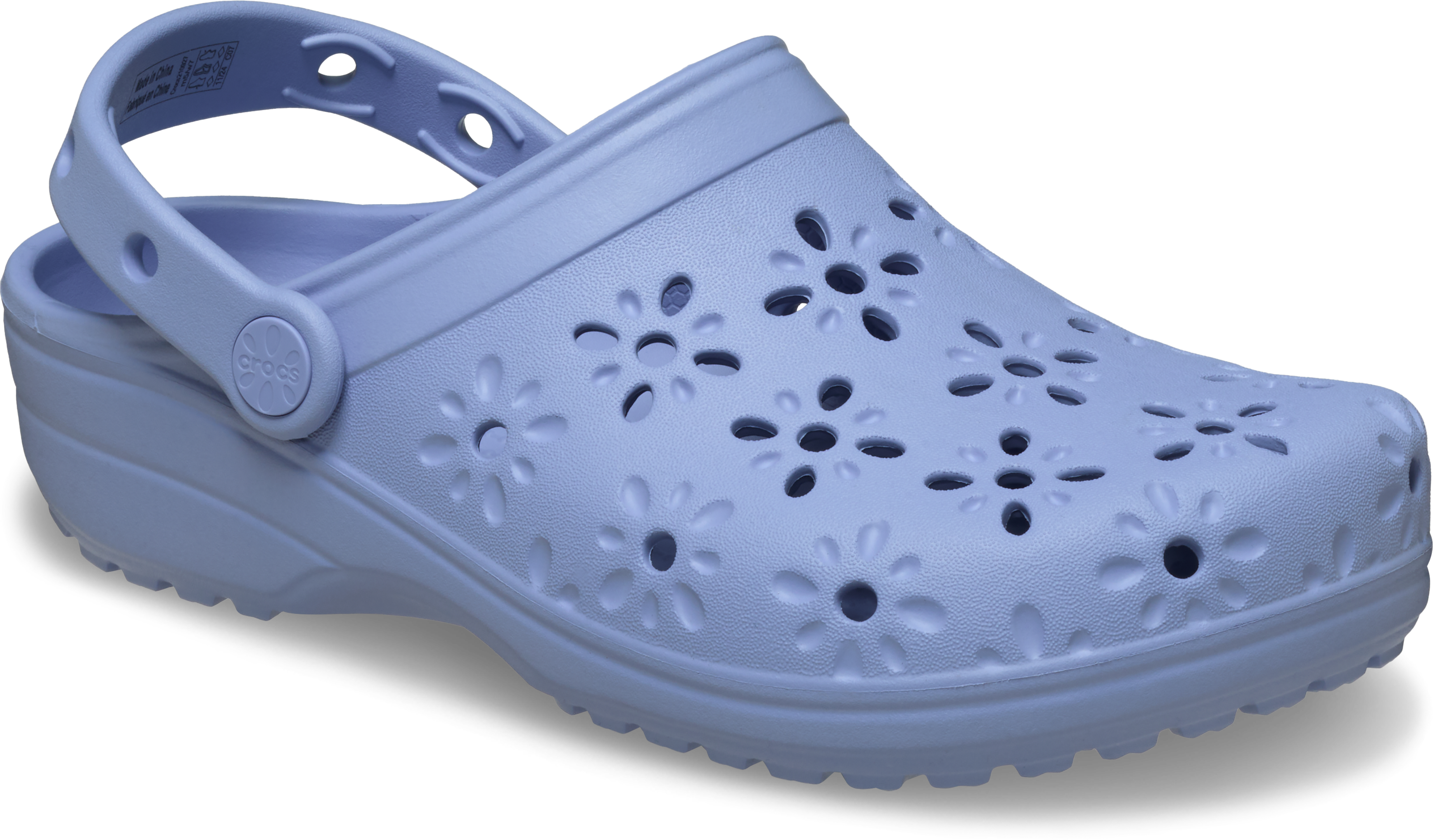 Clog CROCS "Classic Floral Cut Out Clog", Damen, Gr. 37, hellblau, blau haze, Croslite™, geblümt, Schuhe Clog, Sandale, Sommerschuh, Loafer mit Lüftungsöffnungen in Blütenstruktur