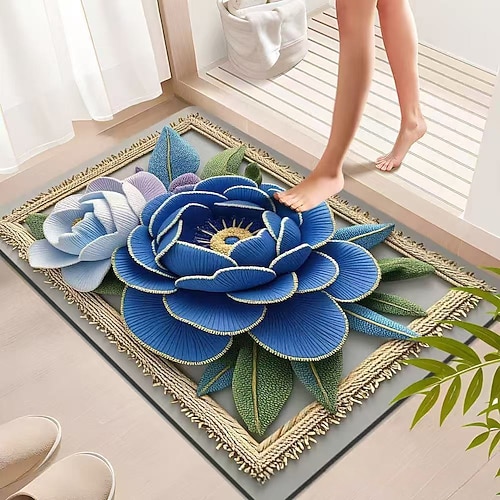 Kieselgur-Fußmatte, rutschfest, Badezimmermatte mit Wasserblumenmuster, pflegeleicht, Eingangsbereich, Küchenteppich, saugfähig, schnelltrocknend, für den Haushalt Image