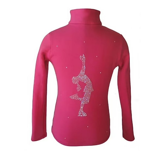 Eiskunstlauf-Fleecejacke für Damen und Mädchen, rotes Patchwork-Oberteil, dehnbar, Trainings- und Wettkampfbekleidung, klassisch mit Kristall-/Strasssteinen, langärmlig, für Eiskunstlauf Image
