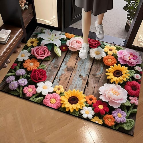 Kieselgur-Fußmatte, rutschfest, Badezimmermatte mit Wasserblumenmuster, pflegeleicht, Eingangsbereich, Küchenteppich, saugfähig, schnelltrocknend, für den Haushalt Image