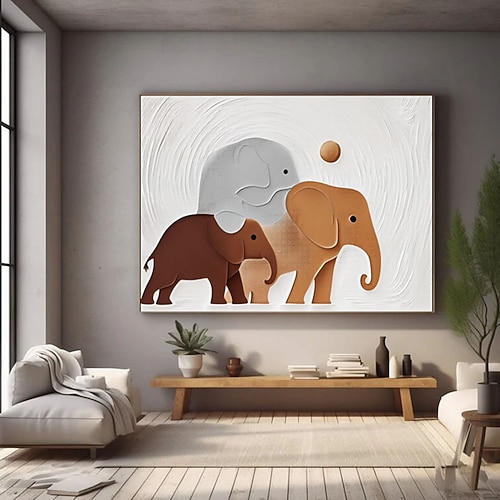 Großformatiges, strukturiertes Tierbild, modernes, handgefertigtes Elefanten-Gipsbild, großformatige, strukturierte, handbemalte Gipskunst, abstrakt, zeitgenössisch Image