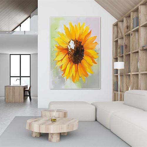Ölgemälde, handgemalt, farbenfrohe Sonnenblumen auf Leinwand, farbenfrohe Blumenbilder, Wandkunst, Sonnenblumen-Leinwandkunst, farbenfrohe Kunst, Blumenmalerei Image