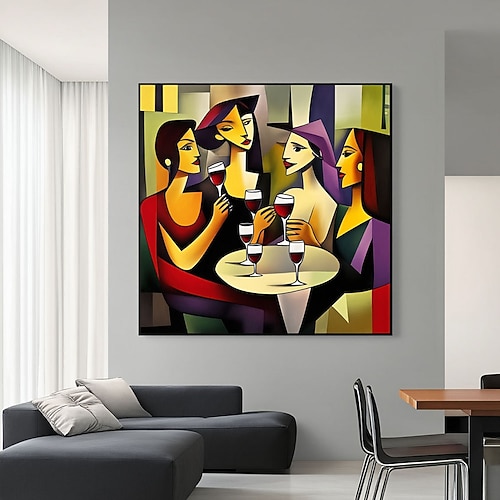 Handgefertigte abstrakte Kunst für Weinliebhaber, farbenfrohe moderne Kunst, abstraktes Gemälde eines Weinglases, Kunstwerk für gesellige Zusammenkünfte, lebendiges farbenfrohes Leinwandgemälde Image