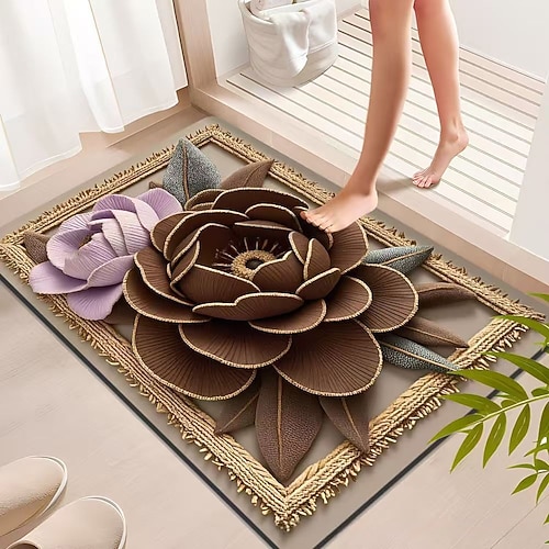 Kieselgur-Fußmatte, rutschfest, Badezimmermatte mit Wasserblumenmuster, pflegeleicht, Eingangsbereich, Küchenteppich, saugfähig, schnelltrocknend, für den Haushalt Image