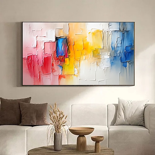 Handgemaltes, modernes abstraktes Landschaftsgemälde, Öl auf Leinwand, farbenfrohe Wandkunst für die Heimdekoration, abstrakte Impasto-Malerei auf Leinwand, 3D-Farbblock Image