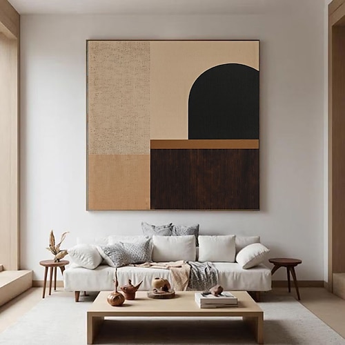 Modernes abstraktes Wandbild-Set, 2-teilig, geometrisches Kunst-Farben-Set, moderne grafische Wandkunst, Mid-Century-Malerei in Schwarz, Beige und Braun, Boho-Stil Image