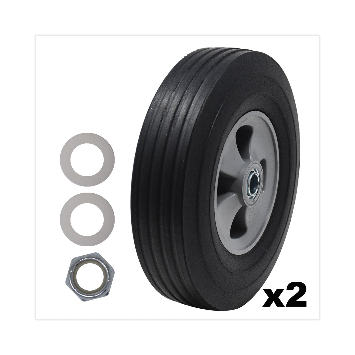 Rubbermaid Commercial Tilt Truck Wheels, 340 lb Weight Capacity (170 lb Per Wheel), 10" Wheel, Black, 2/Set (SGSFG1004L30000) Each Rubbermaid® Commer