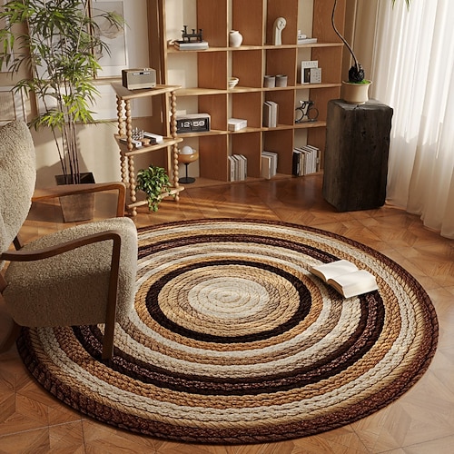 Vintage-Boho-Chic-Teppich, runder Stuhlvorleger, hochwertiger Sofa- und Couchtischbezug, luxuriöser Wohnzimmerteppich, fleckenabweisende Fußmatte für Schlafzimmer und Kleiderschrank Image