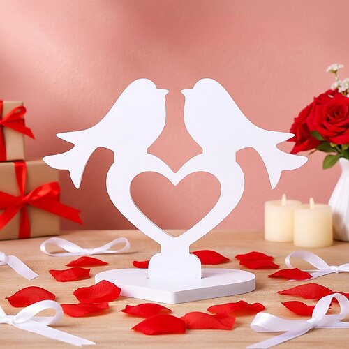 Valentinstag Liebesvogel-Figuren romantische Herzdekoration für Hochzeitsjubiläumsraumdekoration Tischmittelstück niedliches Harzornament für Hotelveranstaltungen Image