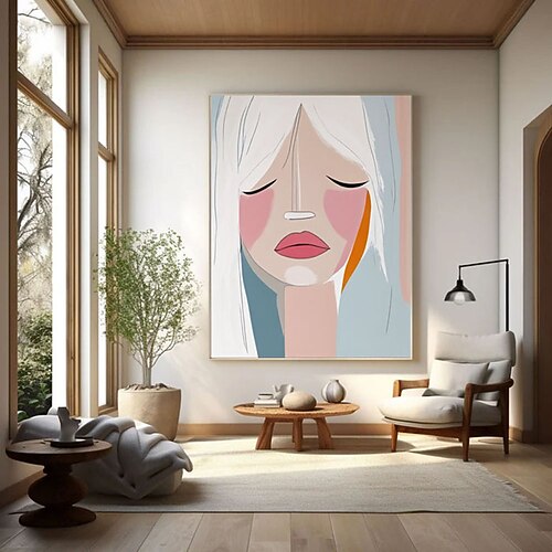 Großes abstraktes Wandbild mit hübschem Mädchen, farbenfrohes, strukturiertes Gemälde einer hübschen Dame, Leinwandbild eines schönen Mädchens, strukturierte abstrakte Wandkunst für moderne Image