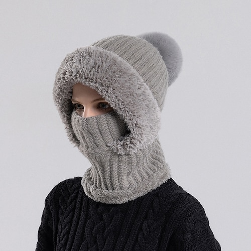 Gestrickte, dicke Fleece-Schalmaske, warme Mütze, 3-in-1-Mütze mit Schal und Maske, Winter-Gesichtsmaske 2026, Strickmützen, Kapuzenschal, Skimasken Image