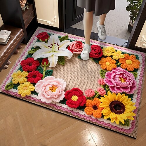 Kieselgur-Fußmatte, rutschfest, Badezimmermatte mit Wasserblumenmuster, pflegeleicht, Eingangsbereich, Küchenteppich, saugfähig, schnelltrocknend, für den Haushalt Image