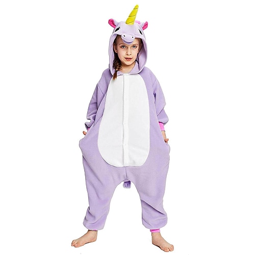 Tier Einhorn Pony Kigurumi-Pyjamas Ausgefallene Kostüme Onesie-Kostüm Warm Lustiges Kostüm Bequem Kinder Baby Unisex Jungen und Mädchen Weihnachten Halloween Karneval Party Leistung Hausbekleidung Image