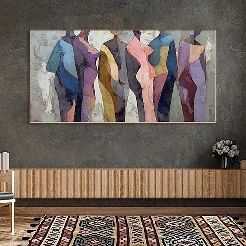 Handgemaltes Ölgemälde auf Leinwand, moderne abstrakte Wanddekoration mit Menschenmotiven, geeignet für Wohnzimmer und Heimdekoration, auf Keilrahmen gespannt / gerolltes, ungespanntes Gemälde Image
