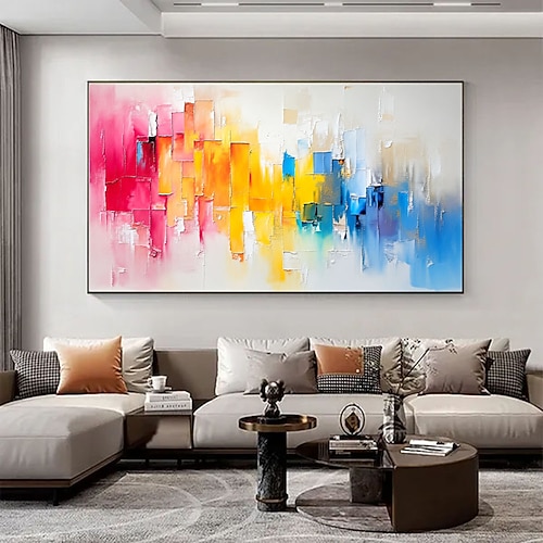 Handgemaltes, modernes abstraktes Landschaftsgemälde, Öl auf Leinwand, farbenfrohe Wandkunst für die Heimdekoration, abstrakte Impasto-Malerei auf Leinwand, 3D-Farbblock Image