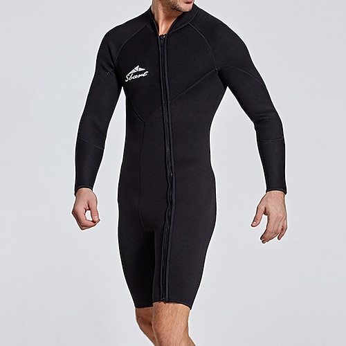 Herren-Neopren-Tauchanzug (3 mm), Rashguard, dehnbar, langärmelig, Frontreißverschluss – ideal zum Surfen, Schnorcheln und Tauchen, einfarbig, für Winter und Herbst Image