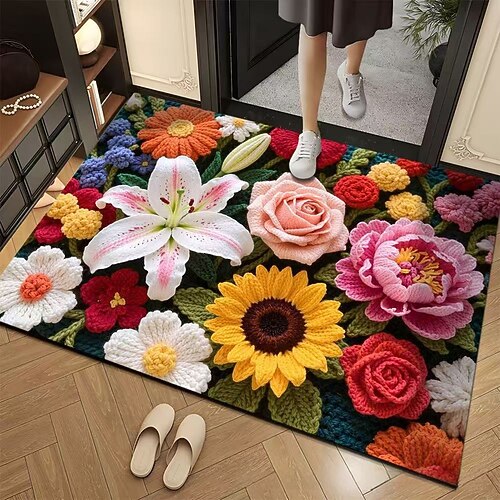 Kieselgur-Fußmatte, rutschfest, Badezimmermatte mit Wasserblumenmuster, pflegeleicht, Eingangsbereich, Küchenteppich, saugfähig, schnelltrocknend, für den Haushalt Image