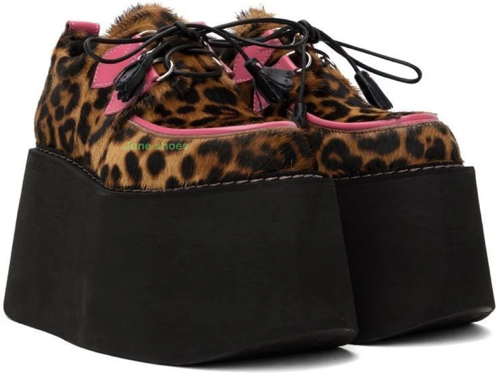 Damen-Sneaker aus Wildleder mit Leopardenmuster und Schnürung, Slip-On-Schnür-Mary-Janes, sexy Feder-Stiefeletten, Runway-Schuhe, Größe 46