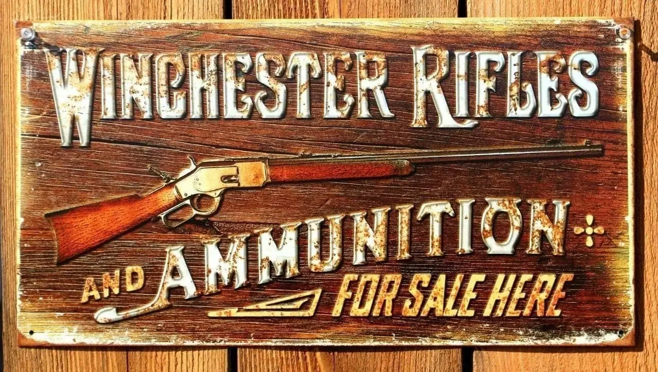 1d, Winchester Rifles Munition Ad Ammo Gun Vintage Look Retro Style Metal Tin Sign es Image