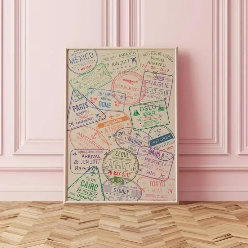 Reisepass-Stempel-Druck, Reise-Druck, Weltstadt-Leinwand-Wandkunst-Poster, Stadt-Wandkunst, coole Wandkunst, trendiges Wohnzimmer Image