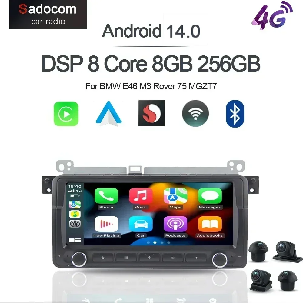 8,8 "Carplay DSP IPS Android 14,0 8G + 128G 8Core GPS Auto Player stereo Wifi multimedia autoradio Für BMW E46 M3 Rover 75 MGZT7 Image