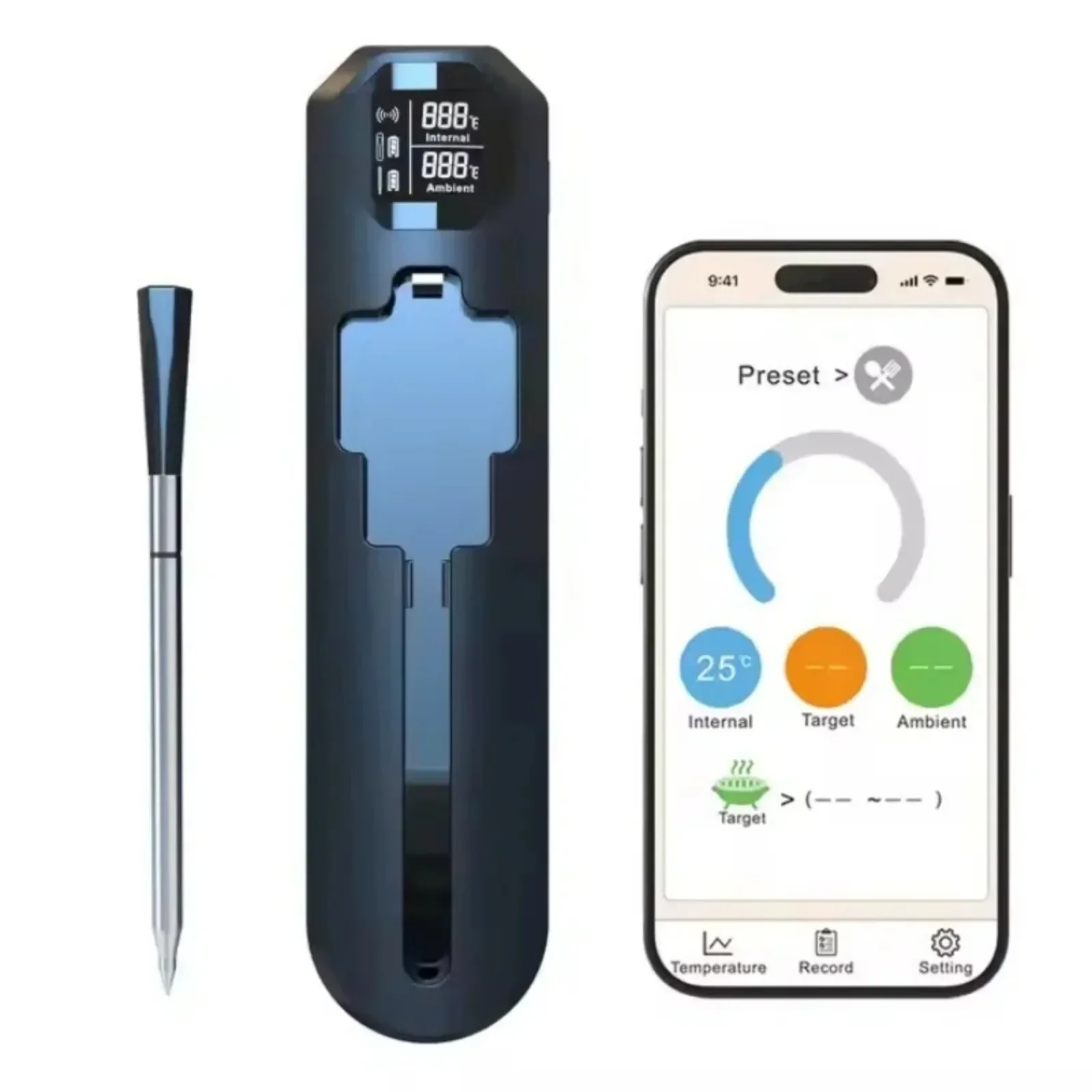 Wifi Lebensmittel Thermometer Keramik Sonde Küche Ofen Fleisch thermometer IP67 Wasserdichte Digital Display Drahtlose Bluetooth BBQ Image