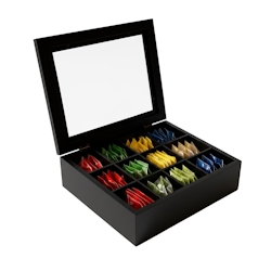 Relaxdays Teebox, 12 Fächer, Bambus, Teebeutel Aufbewahrung, Teekiste mit Sichtfenster, HxBxT: 8 x 28 x 23 cm, schwarz Image