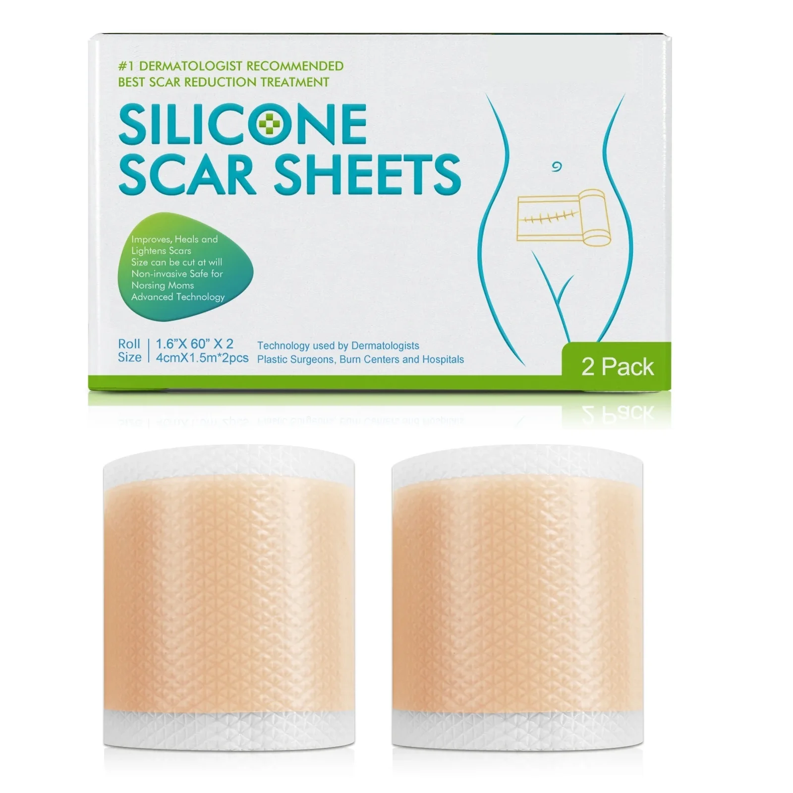 2 Rollen/Packung, Silikon-Narbenblätter, 4 cm x 150 cm = 1 Rolle selbstklebendes Narbenabdeckungsband, wiederverwendbare und effektive Hautpflegestreifen Image