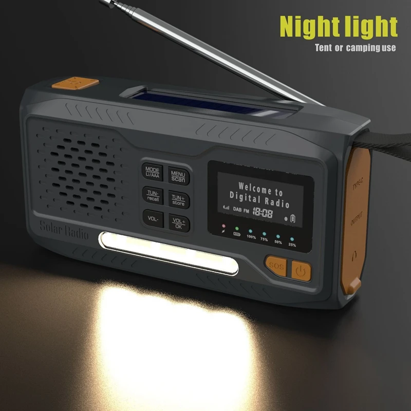 NEUER tragbarer Solar-Radioempfänger Notfallradio Bluetooth DAB/FM Bluetooth mit LED-Taschenlampe/SOS Image