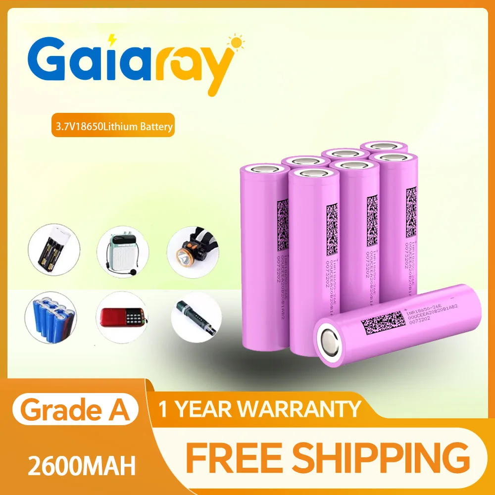 Gaiary 3,7 V 2600 mAh Li-Ion-Akku, Lüfter-Akku, 1000 Zyklen, wiederaufladbarer USB 18650 Li-Ion-Akku Image