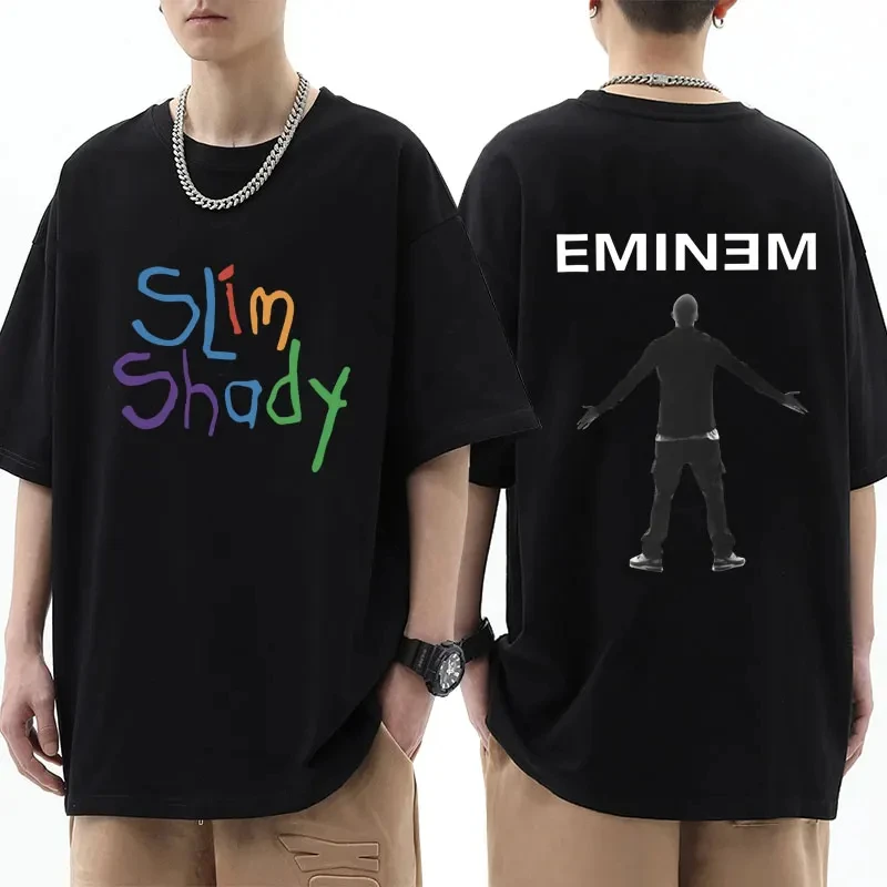Sommer Männlich Rapper Eminem Gedruckt Rundhals T-shirt Hip-hop Retro High Street Plus Größe Reine Baumwolle Weiche Kurzarm hemd