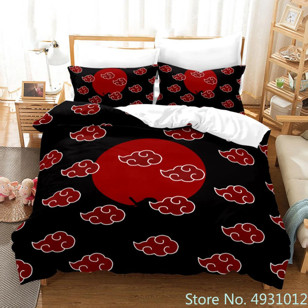 Anime Uchiha N-Naruto Uzumaki Red Cloud Bettwäsche Sets Haushalt Quilt Bettbezug Itachi Hause Textil Bett Anzug Kinder Kinder geschenk Image