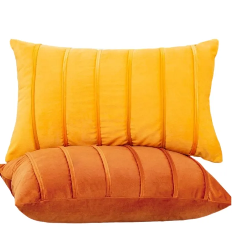 Orange gelber Samt Kissen bezug 30x50cm 45x45cm 50x50cm Streifen plissiert rustikale Kissen bezug Luxus dekorative Kissen bezüge 방석 Image