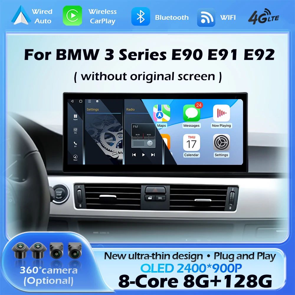 Android 15 Autoradio für BMW 3er E90 E91 E92 2006–2011, ohne Originalbildschirm, unterstützt WiFi BT GPS-Navigation, CarPlay AUTO Image
