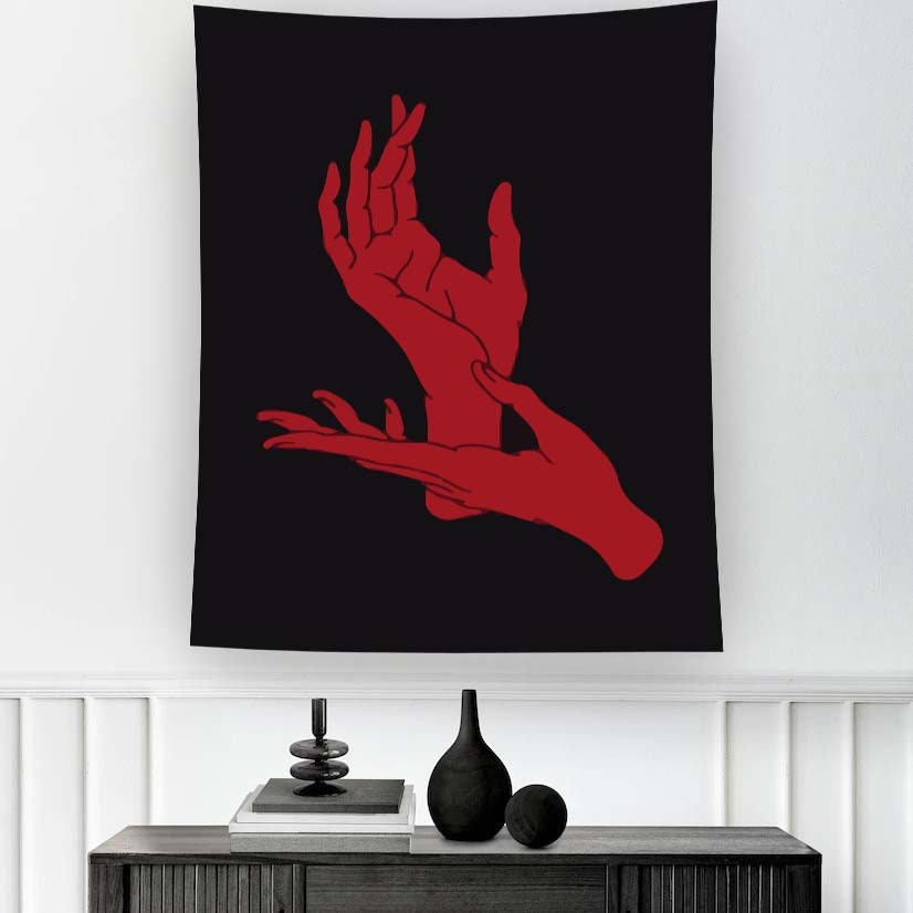 Arazzo del diavolo, arazzo della mano del diavolo, arazzo rosso, arazzo minimalista, arazzo gotico, decorazione da parete, arazzo horror, arazzo horro