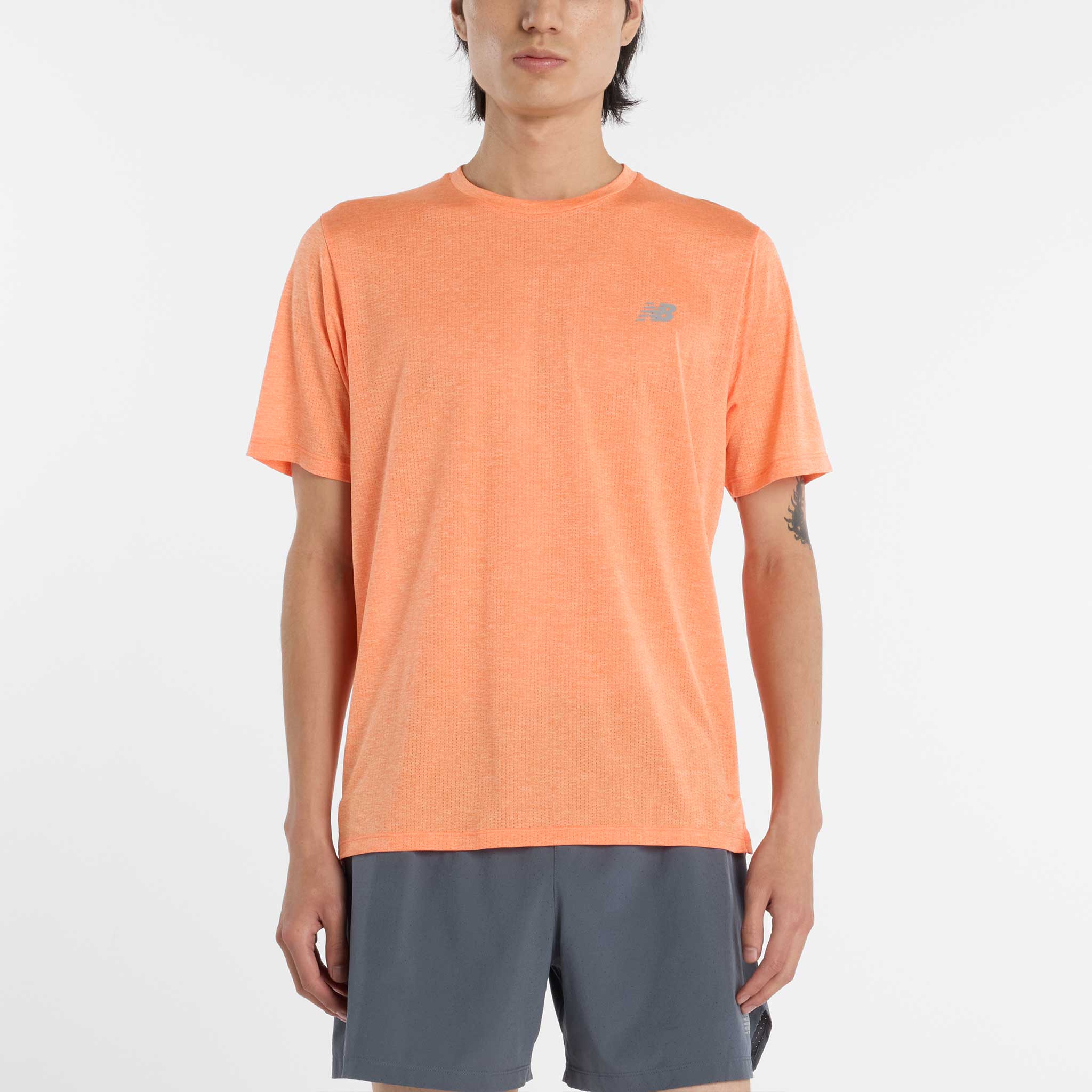 New Balance Athletics T-Shirt Men's Running Apparel Tangerine Heat