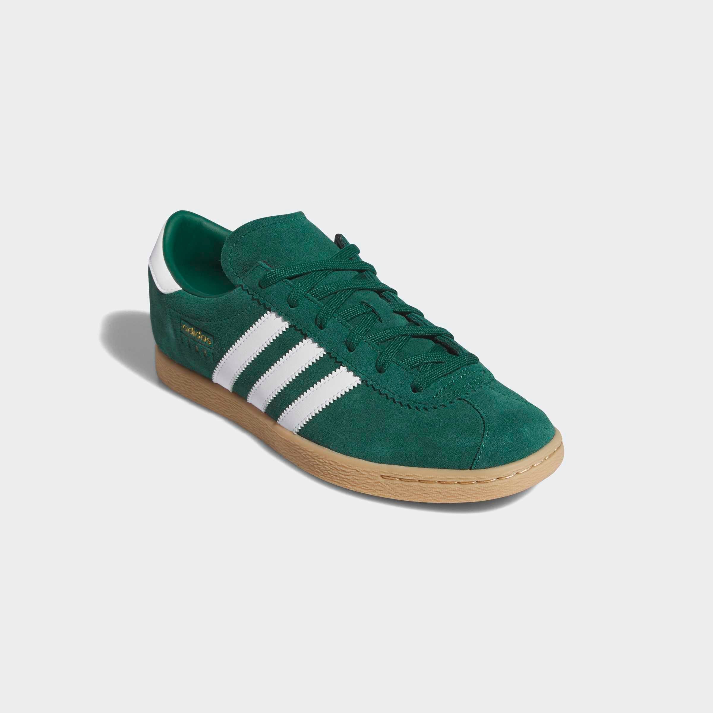 Sneaker ADIDAS ORIGINALS "STADT", Damen, Gr. 43, collegiate grün, cloud weiß, gold metallic, Leder, Synthetik, Schuhe Sneaker