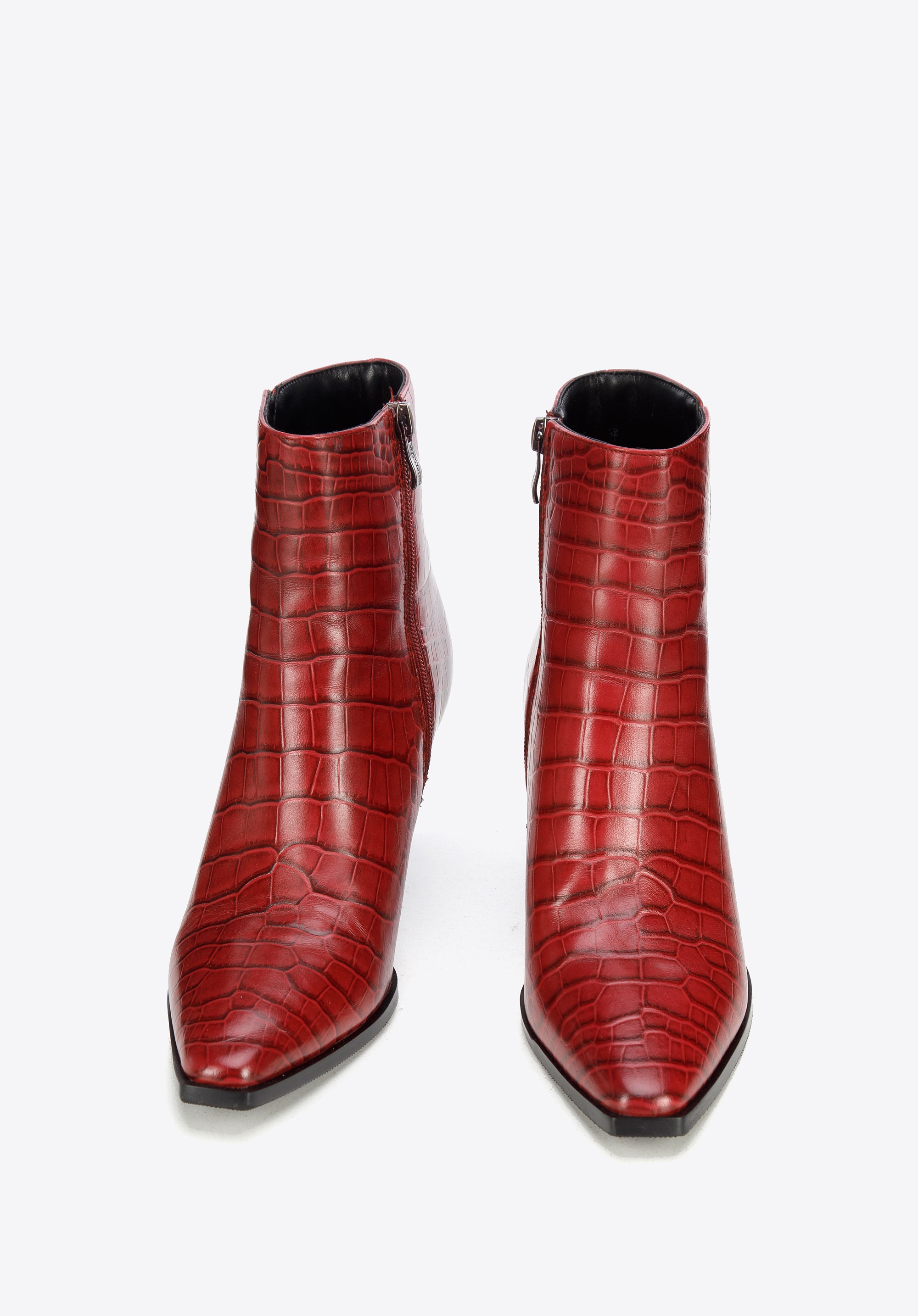 Wittchen Damen-Ankle-Boots aus burgunderrotem Krokoleder mit hohem Absatz