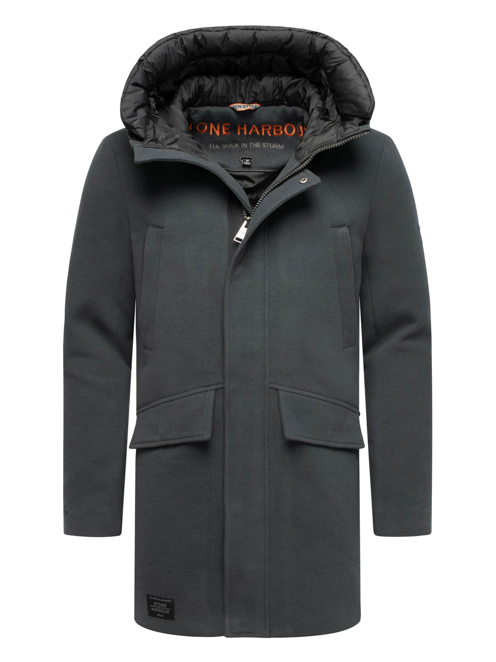 Stone Harbour Herren Wintermantel Fenroos in Wolloptik mit abnehmbarer Kapuze Image